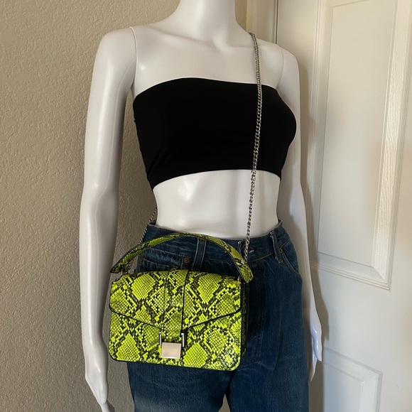 Zara Handbags - Zara Lime green black snake print top handle crossbody over the shoulder purse